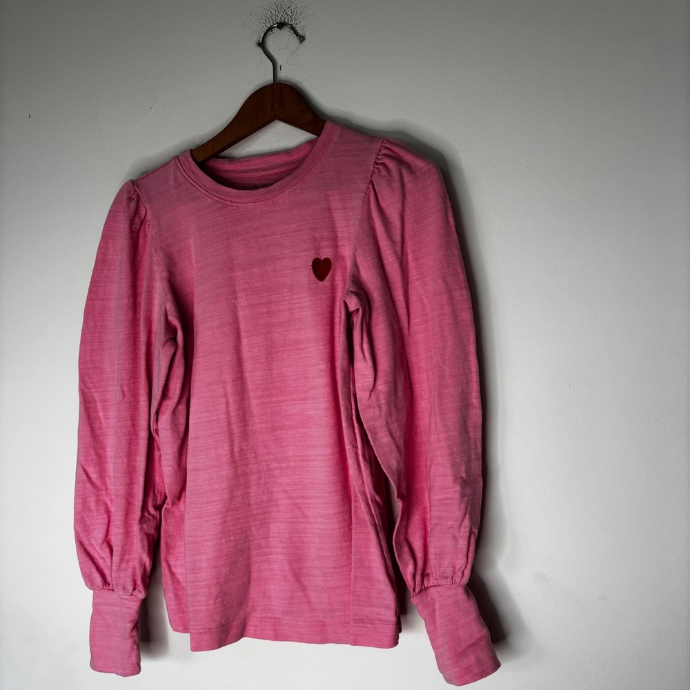 Loft Pink Heart Embroidery Puff Sleeve Long Sleeve Sweatshirt Girly Size Small - Picture 3 of 7